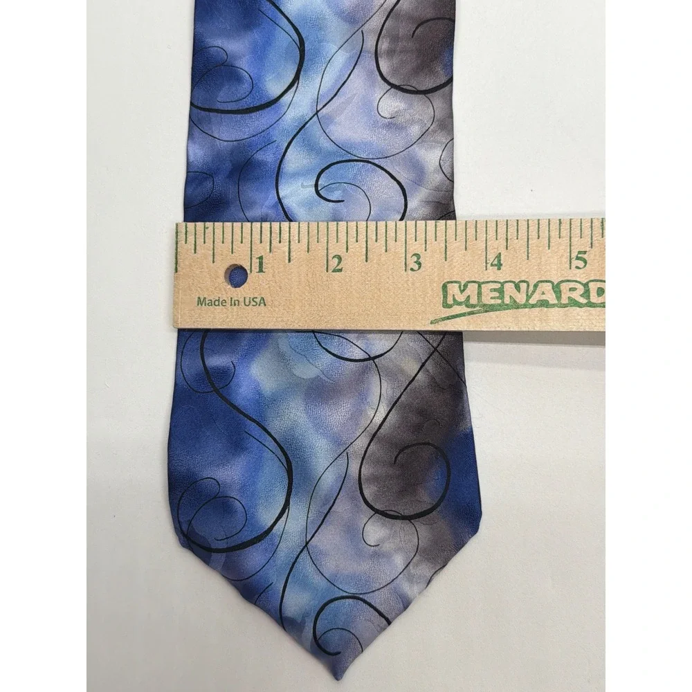 J. Garcia Mens Blue Abstract Swirl Silk Tie Emerging Elephant Collection 1996